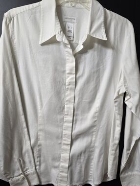 Liz Claiborne White Tailored Button-Down Blouse Cotton Size Large